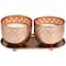 White Wax Sauvignon Blanc Scented Candle Set with Cutout Spotted Copper Container and Oval Holding Tray
